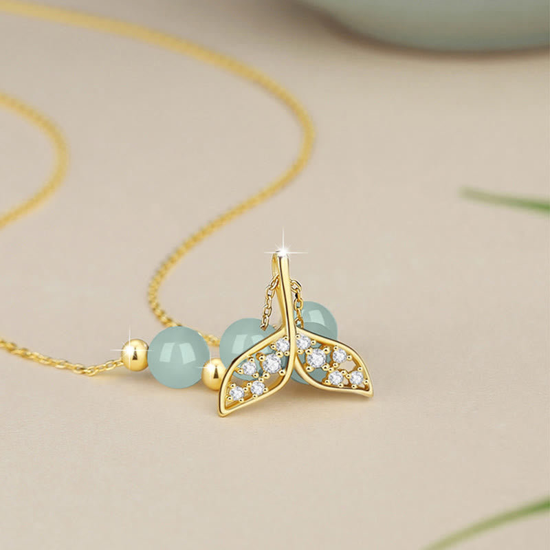 Collana con ciondolo a forma di coda di pesce in argento sterling 925 con perline di giada Hetian Buddha Stones - image 2