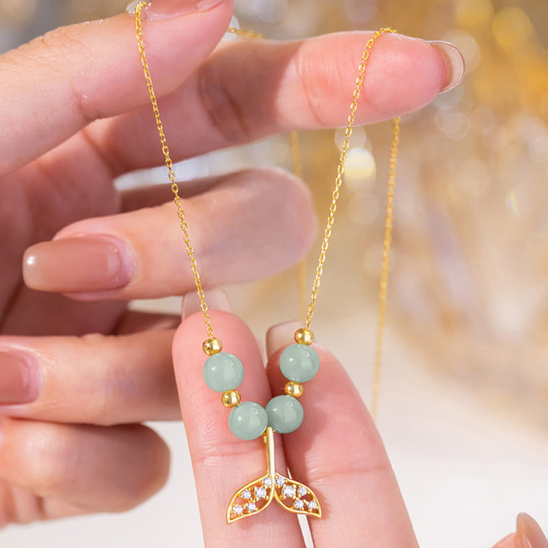 Collana con ciondolo a forma di coda di pesce in argento sterling 925 con perline di giada Hetian Buddha Stones - image 7