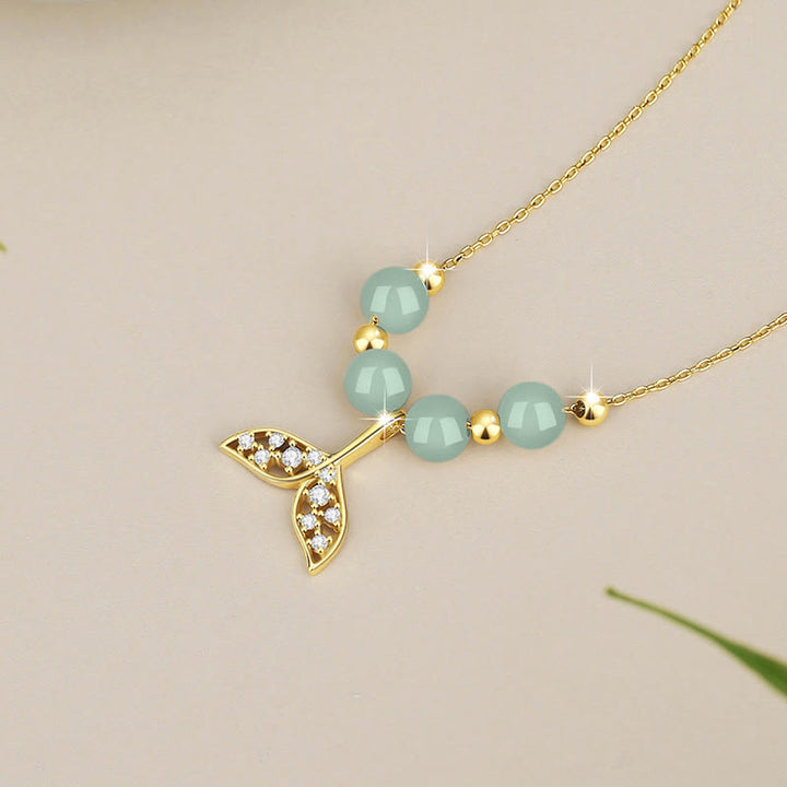 Collana con ciondolo a forma di coda di pesce in argento sterling 925 con perline di giada Hetian Buddha Stones
