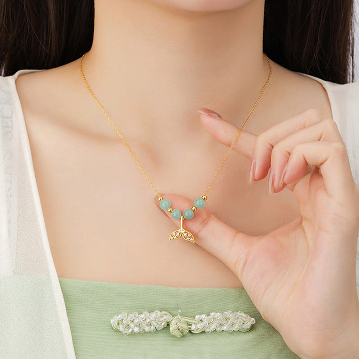 Collana con ciondolo a forma di coda di pesce in argento sterling 925 con perline di giada Hetian Buddha Stones