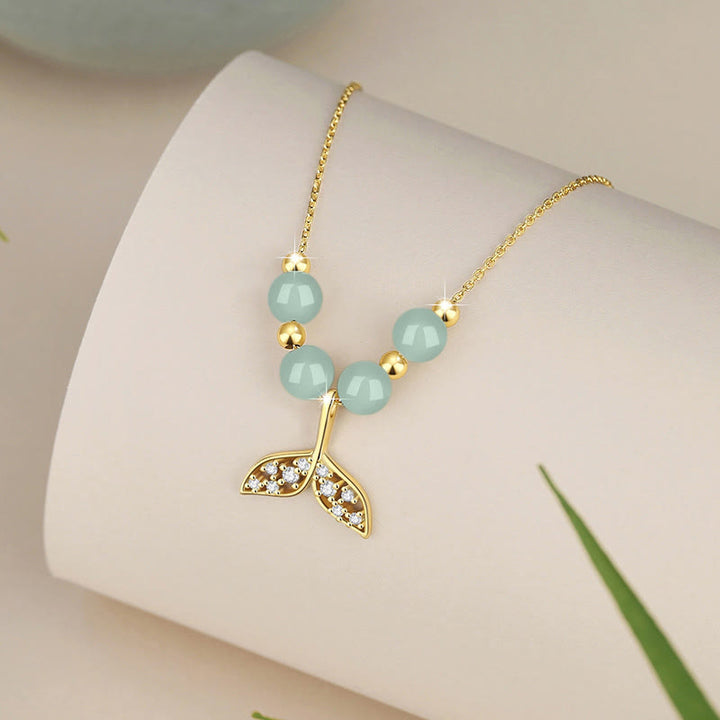 Collana con ciondolo a forma di coda di pesce in argento sterling 925 con perline di giada Hetian Buddha Stones