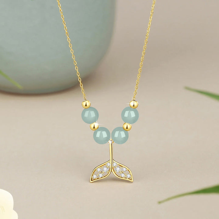 Collana con ciondolo a forma di coda di pesce in argento sterling 925 con perline di giada Hetian Buddha Stones