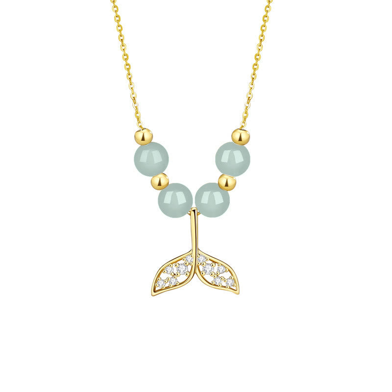 Collana con ciondolo a forma di coda di pesce in argento sterling 925 con perline di giada Hetian Buddha Stones