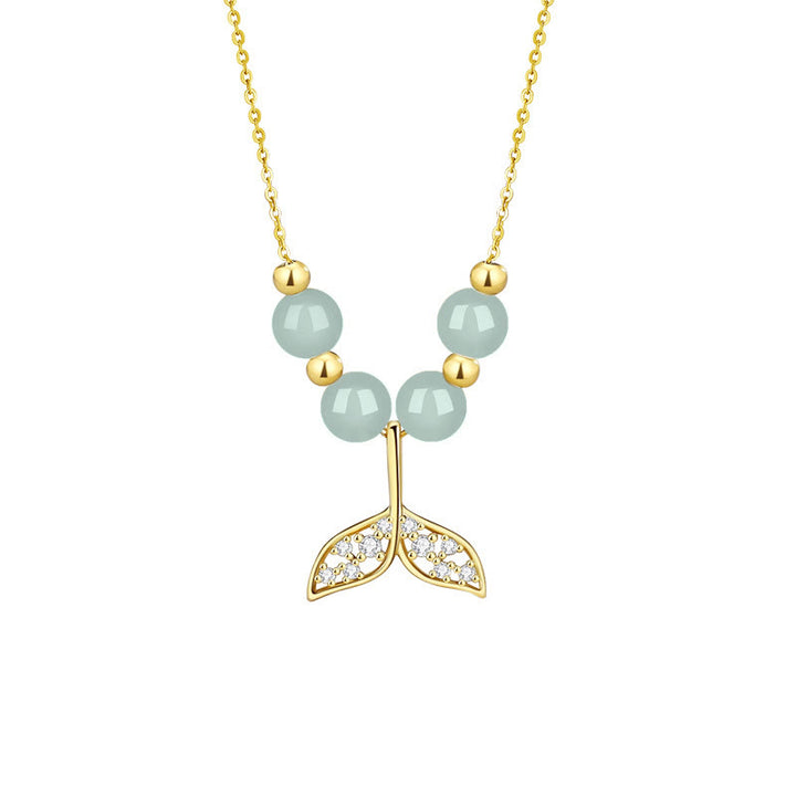 Collana con ciondolo a forma di coda di pesce in argento sterling 925 con perline di giada Hetian Buddha Stones