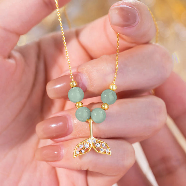 Collana con ciondolo a forma di coda di pesce in argento sterling 925 con perline di giada Hetian Buddha Stones - image 8