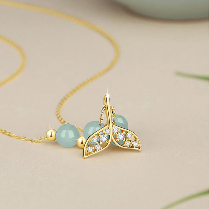 Collana con ciondolo a forma di coda di pesce in argento sterling 925 con perline di giada Hetian Buddha Stones