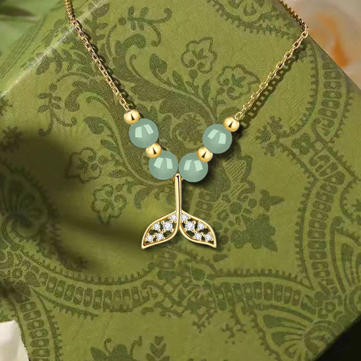 Collana con ciondolo a forma di coda di pesce in argento sterling 925 con perline di giada Hetian Buddha Stones