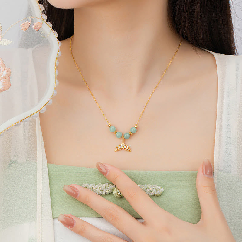 Collana con ciondolo a forma di coda di pesce in argento sterling 925 con perline di giada Hetian Buddha Stones