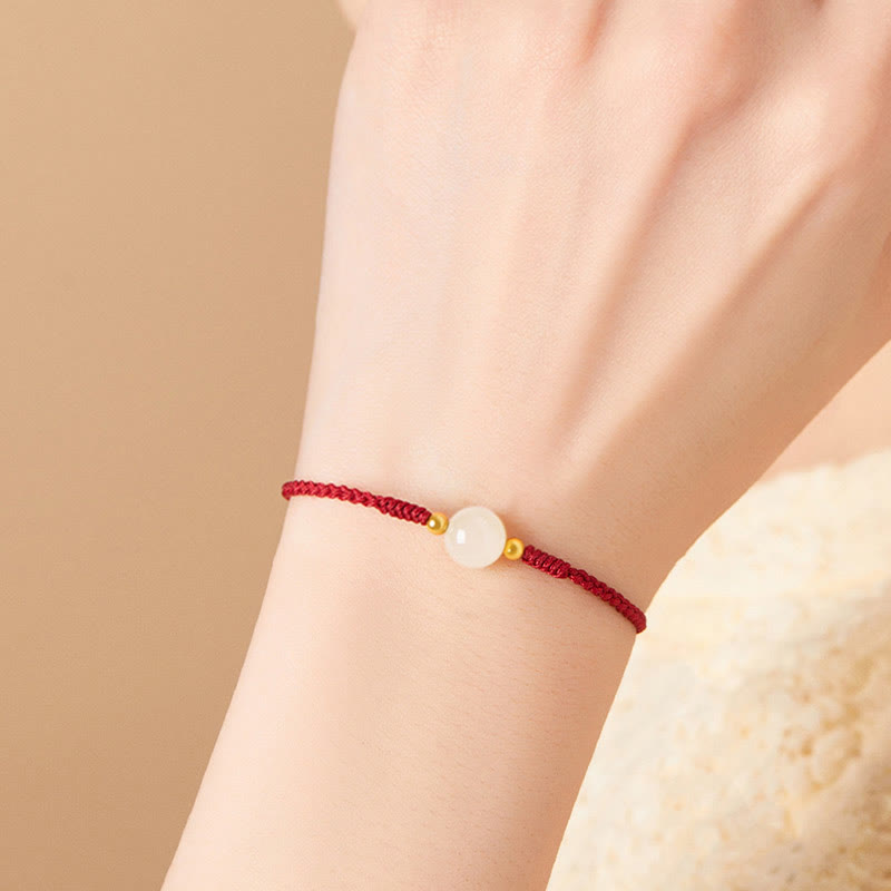 Bracciale intrecciato con perline di giada rotonde fatte a mano con Buddha Stones e portafortuna