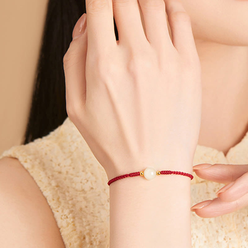 Bracciale intrecciato con perline di giada rotonde fatte a mano con Buddha Stones e portafortuna