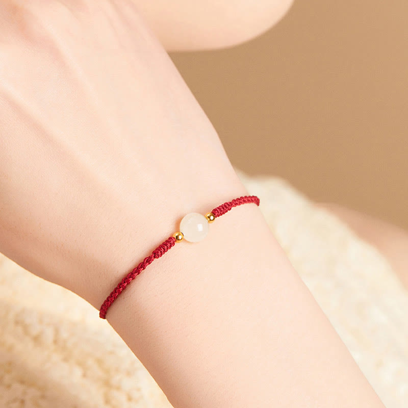 Bracciale intrecciato con perline di giada rotonde fatte a mano con Buddha Stones e portafortuna