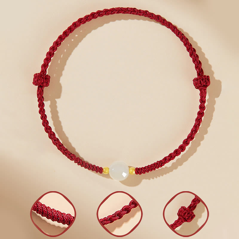 Bracciale intrecciato con perline di giada rotonde fatte a mano con Buddha Stones e portafortuna