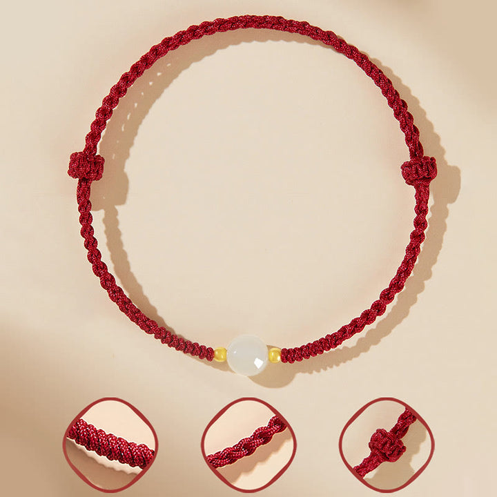 Bracciale intrecciato con perline di giada rotonde fatte a mano con Buddha Stones e portafortuna