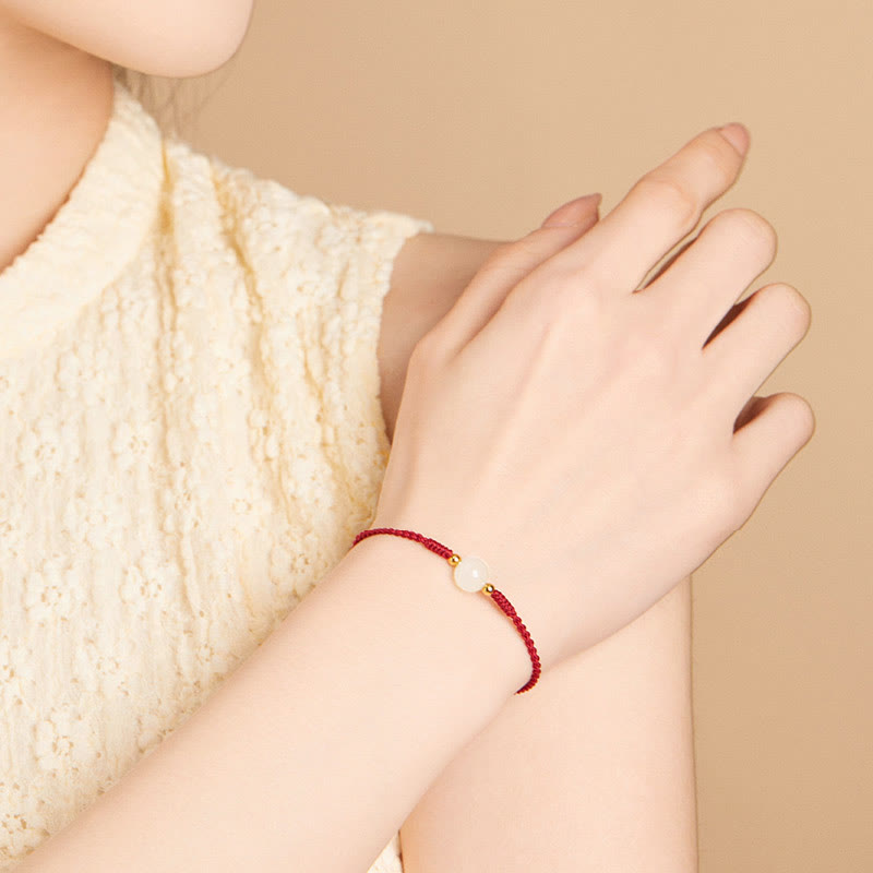 Bracciale intrecciato con perline di giada rotonde fatte a mano con Buddha Stones e portafortuna