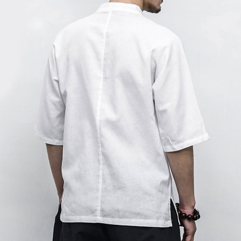 Buddha Stones Cinese Rana-Bottone Tang Suit Zen Mezza Manica Camicia Lino Abbigliamento Uomo - image 9