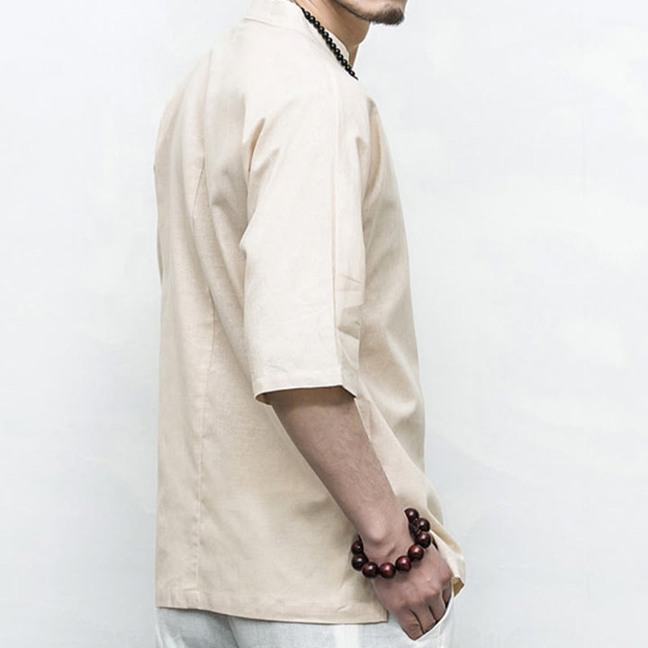 Buddha Stones Cinese Rana-Bottone Tang Suit Zen Mezza Manica Camicia Lino Abbigliamento Uomo - image 20