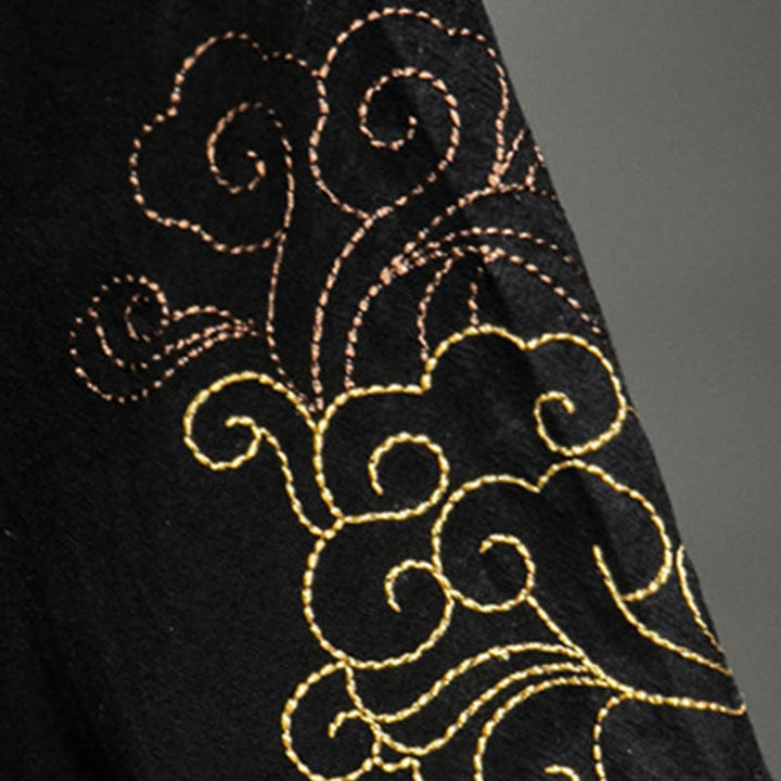 Buddha Stones Rana-Bottone Drago Cinese Nuvola di Buon Auspicio Ricamo Mezza Manica Camicia Cotone Lino Abbigliamento Uomo - image 10