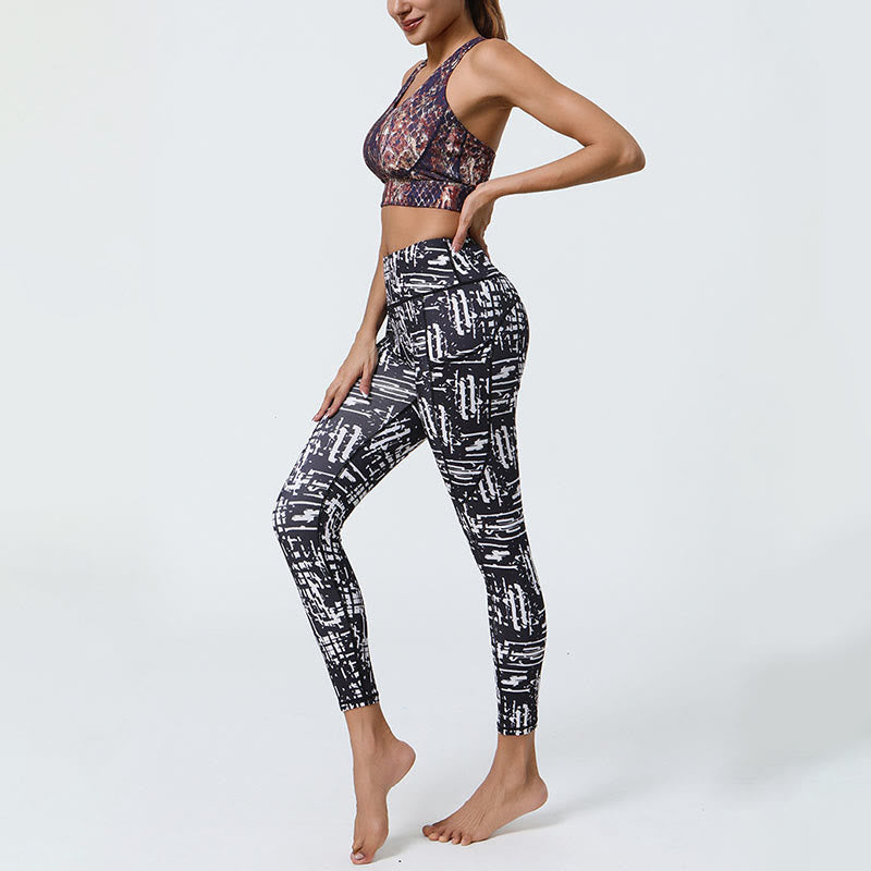 Buddha Stones Rose Lines Tiger Leopard Print Leggings sportivi a vita alta Pantaloni da yoga da donna con tasche