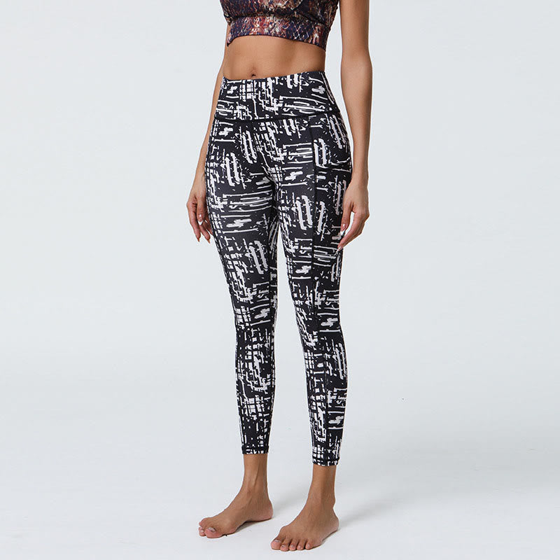Buddha Stones Rose Lines Tiger Leopard Print Leggings sportivi a vita alta Pantaloni da yoga da donna con tasche
