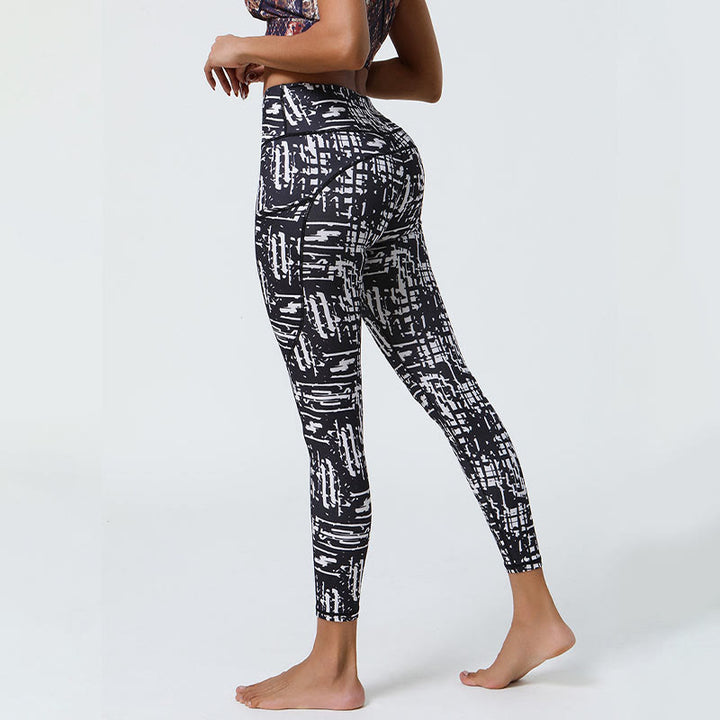 Buddha Stones Rose Lines Tiger Leopard Print Leggings sportivi a vita alta Pantaloni da yoga da donna con tasche