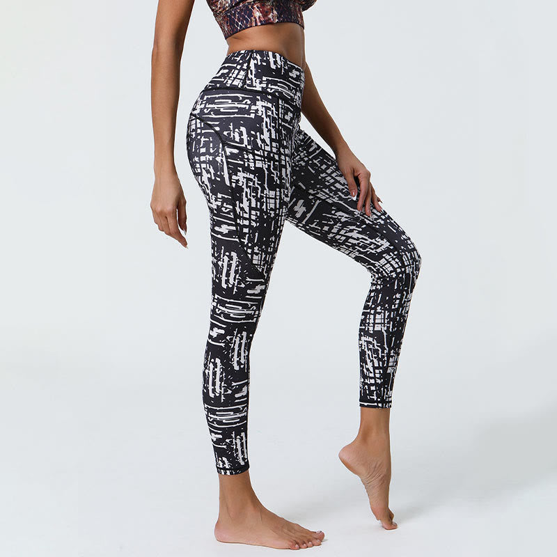 Buddha Stones Rose Lines Tiger Leopard Print Leggings sportivi a vita alta Pantaloni da yoga da donna con tasche