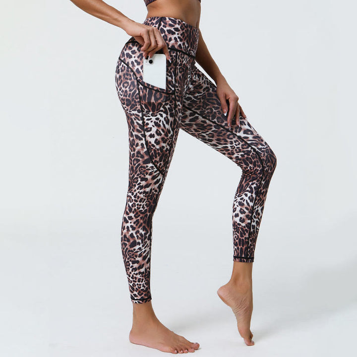 Buddha Stones Rose Lines Tiger Leopard Print Leggings sportivi a vita alta Pantaloni da yoga da donna con tasche