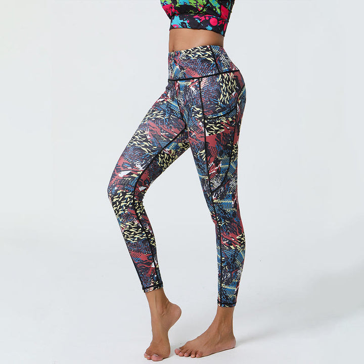 Buddha Stones Rose Lines Tiger Leopard Print Leggings sportivi a vita alta Pantaloni da yoga da donna con tasche