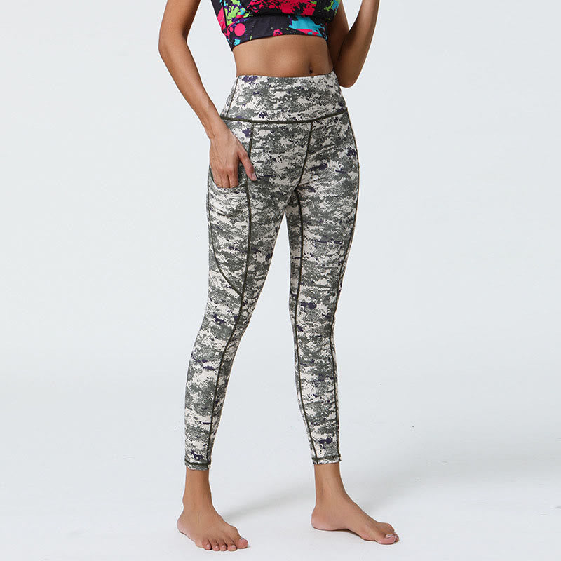 Buddha Stones Rose Lines Tiger Leopard Print Leggings sportivi a vita alta Pantaloni da yoga da donna con tasche