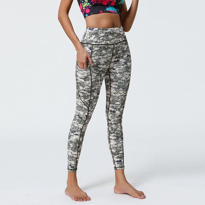 Buddha Stones Rose Lines Tiger Leopard Print Leggings sportivi a vita alta Pantaloni da yoga da donna con tasche