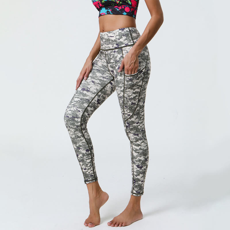 Buddha Stones Rose Lines Tiger Leopard Print Leggings sportivi a vita alta Pantaloni da yoga da donna con tasche