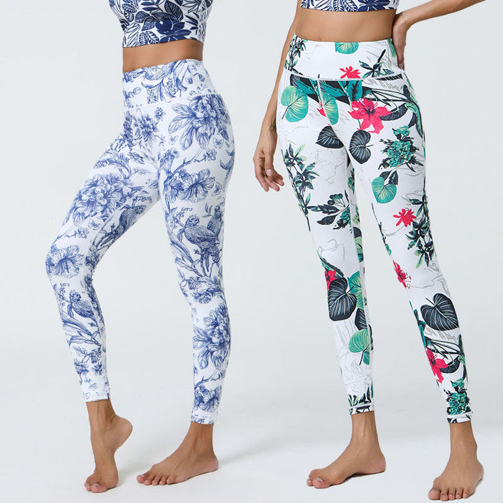 Buddha Stones Fiori Foglie Dente di leone Ananas Stampa Sport Fitness Vita alta Leggings Pantaloni da yoga da donna