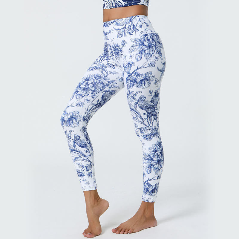 Buddha Stones Fiori Foglie Dente di leone Ananas Stampa Sport Fitness Vita alta Leggings Pantaloni da yoga da donna
