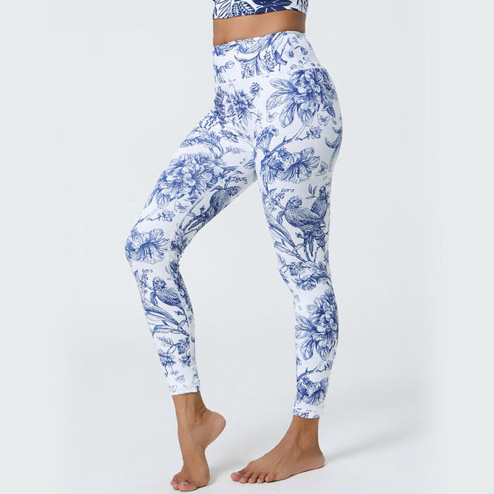 Buddha Stones Fiori Foglie Dente di leone Ananas Stampa Sport Fitness Vita alta Leggings Pantaloni da yoga da donna