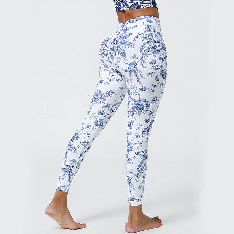 Buddha Stones Fiori Foglie Dente di leone Ananas Stampa Sport Fitness Vita alta Leggings Pantaloni da yoga da donna