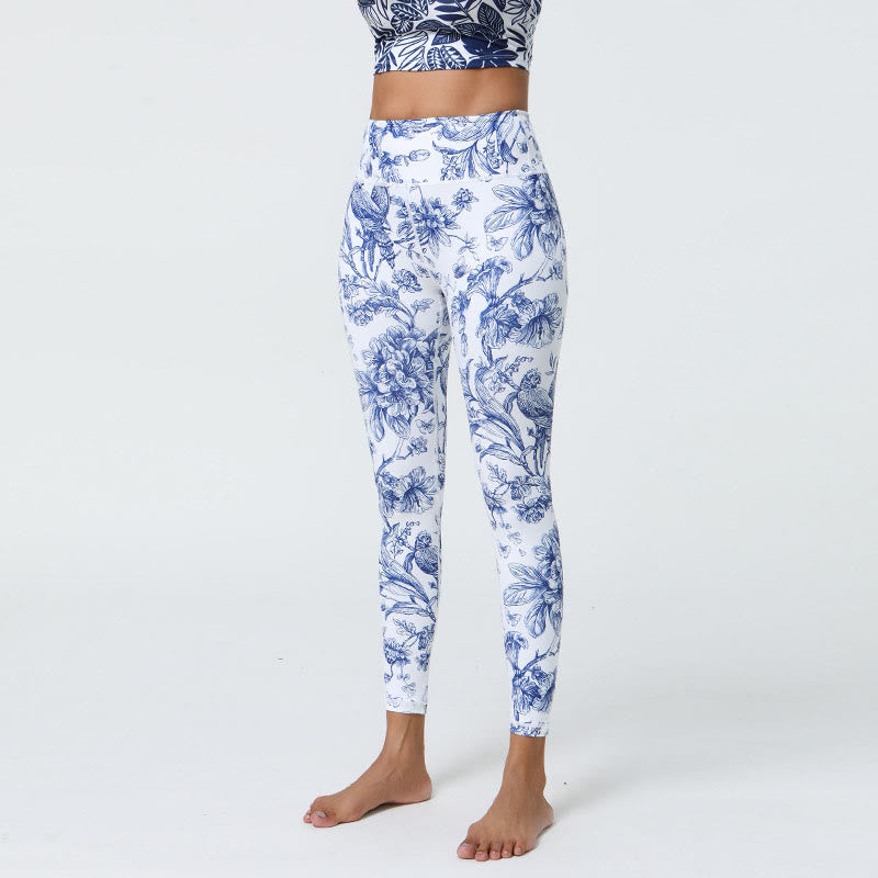 Buddha Stones Fiori Foglie Dente di leone Ananas Stampa Sport Fitness Vita alta Leggings Pantaloni da yoga da donna