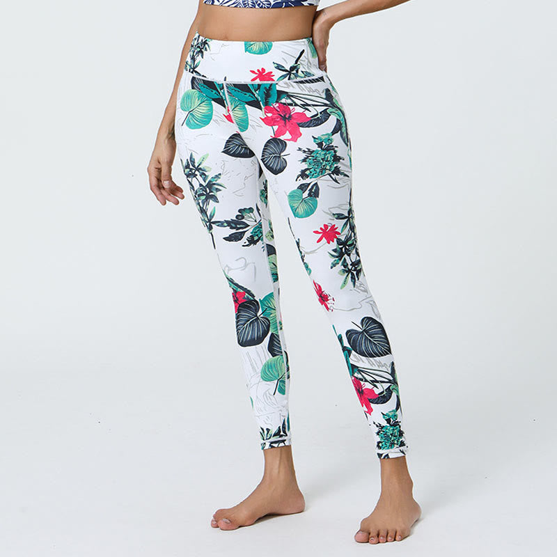 Buddha Stones Fiori Foglie Dente di leone Ananas Stampa Sport Fitness Vita alta Leggings Pantaloni da yoga da donna