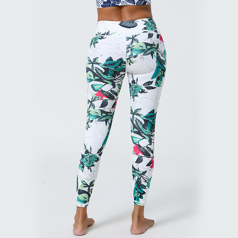 Buddha Stones Fiori Foglie Dente di leone Ananas Stampa Sport Fitness Vita alta Leggings Pantaloni da yoga da donna