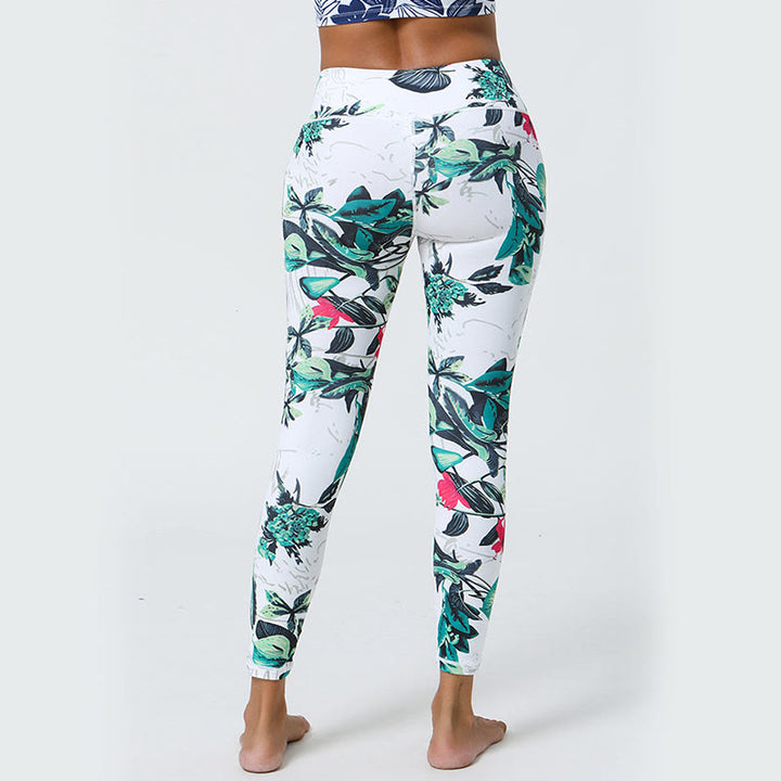 Buddha Stones Fiori Foglie Dente di leone Ananas Stampa Sport Fitness Vita alta Leggings Pantaloni da yoga da donna