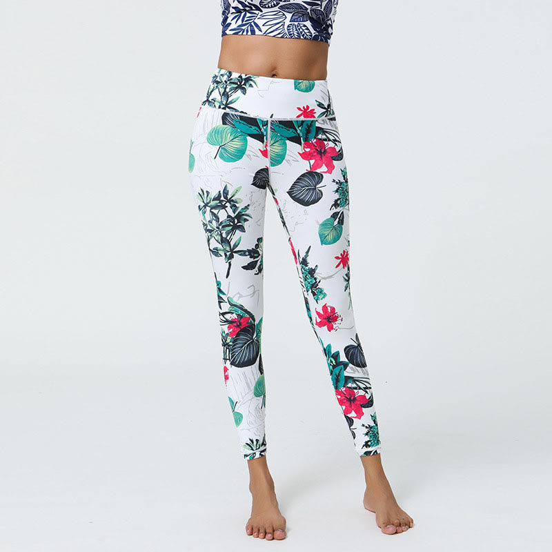 Buddha Stones Fiori Foglie Dente di leone Ananas Stampa Sport Fitness Vita alta Leggings Pantaloni da yoga da donna