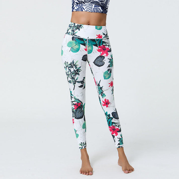Buddha Stones Fiori Foglie Dente di leone Ananas Stampa Sport Fitness Vita alta Leggings Pantaloni da yoga da donna