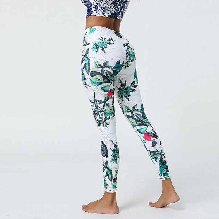 Buddha Stones Fiori Foglie Dente di leone Ananas Stampa Sport Fitness Vita alta Leggings Pantaloni da yoga da donna