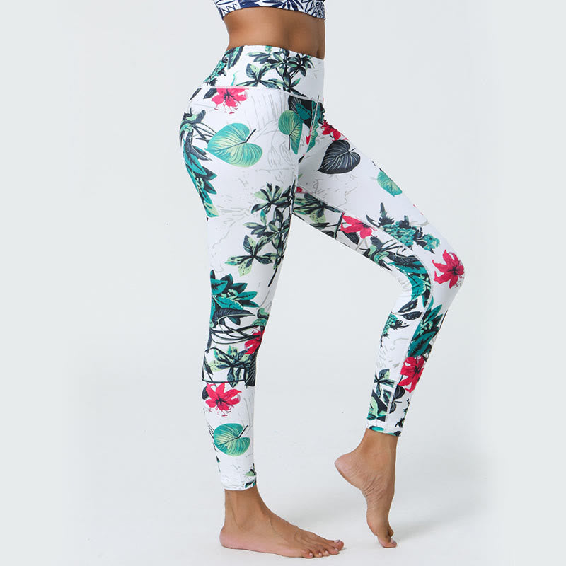 Buddha Stones Fiori Foglie Dente di leone Ananas Stampa Sport Fitness Vita alta Leggings Pantaloni da yoga da donna