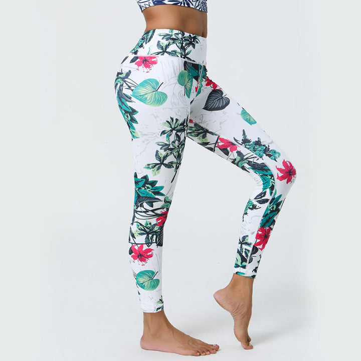 Buddha Stones Fiori Foglie Dente di leone Ananas Stampa Sport Fitness Vita alta Leggings Pantaloni da yoga da donna