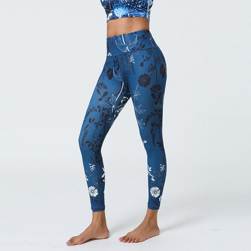 Buddha Stones Fiori Foglie Dente di leone Ananas Stampa Sport Fitness Vita alta Leggings Pantaloni da yoga da donna