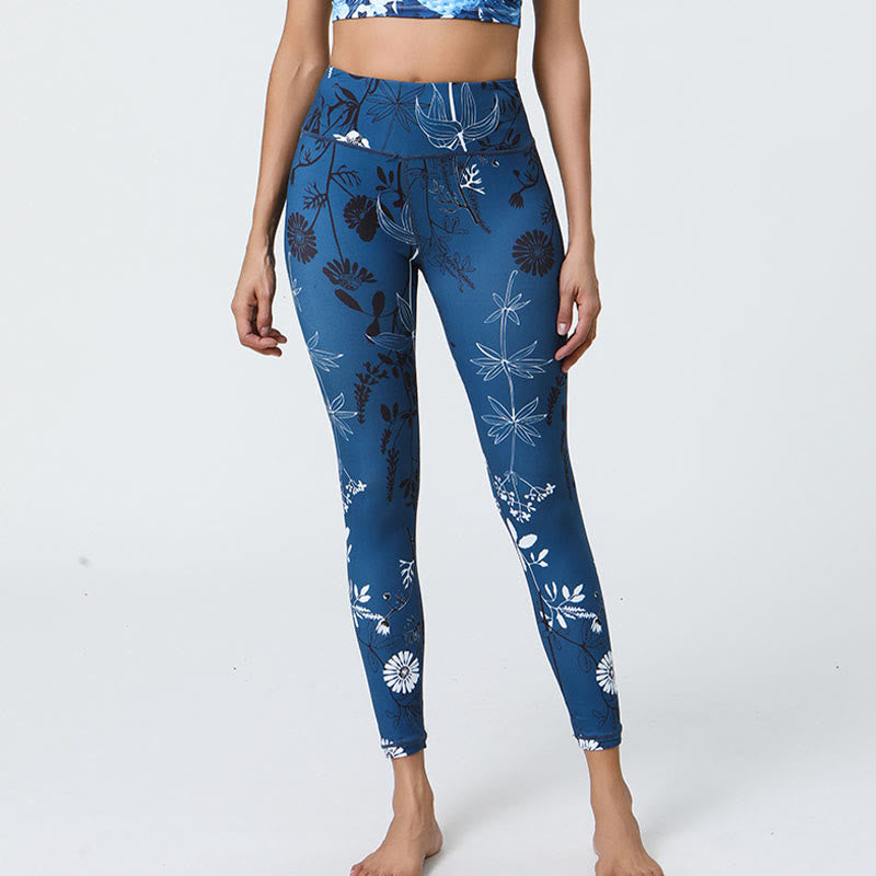 Buddha Stones Fiori Foglie Dente di leone Ananas Stampa Sport Fitness Vita alta Leggings Pantaloni da yoga da donna - Denti di leone blu scuro - US12, UK/AU16, EU44 (XL) - image 13