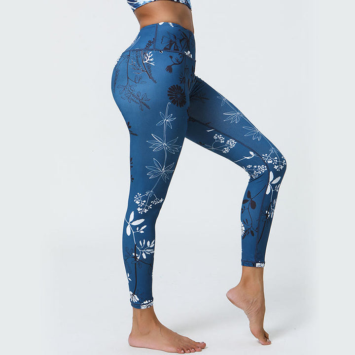 Buddha Stones Fiori Foglie Dente di leone Ananas Stampa Sport Fitness Vita alta Leggings Pantaloni da yoga da donna