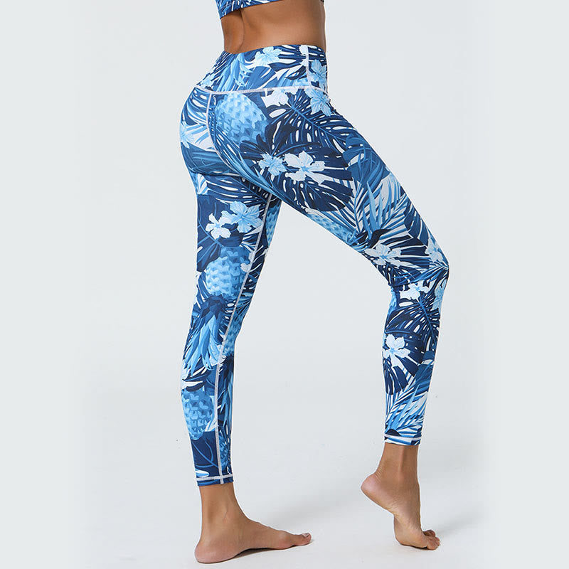Buddha Stones Fiori Foglie Dente di leone Ananas Stampa Sport Fitness Vita alta Leggings Pantaloni da yoga da donna