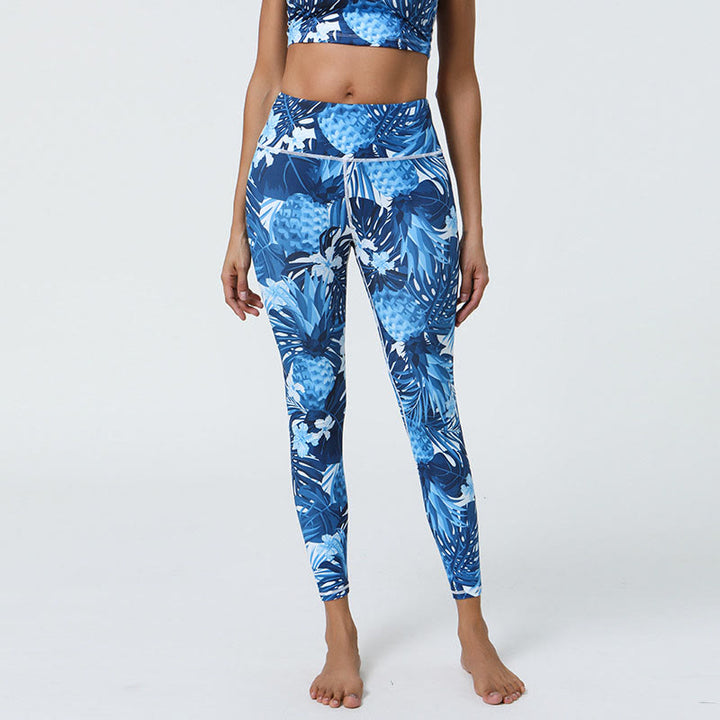 Buddha Stones Fiori Foglie Dente di leone Ananas Stampa Sport Fitness Vita alta Leggings Pantaloni da yoga da donna