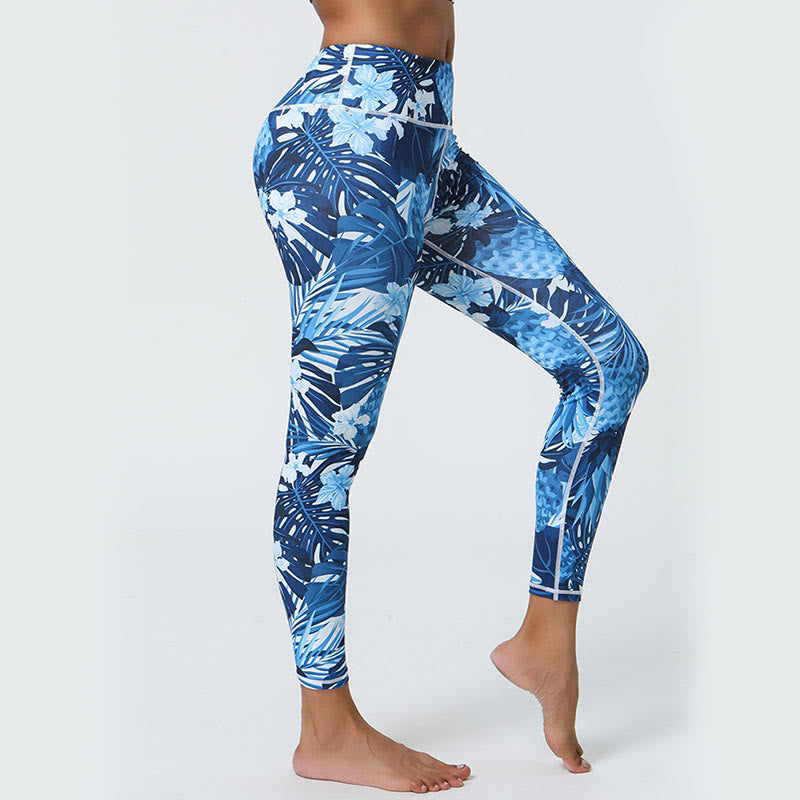 Buddha Stones Fiori Foglie Dente di leone Ananas Stampa Sport Fitness Vita alta Leggings Pantaloni da yoga da donna