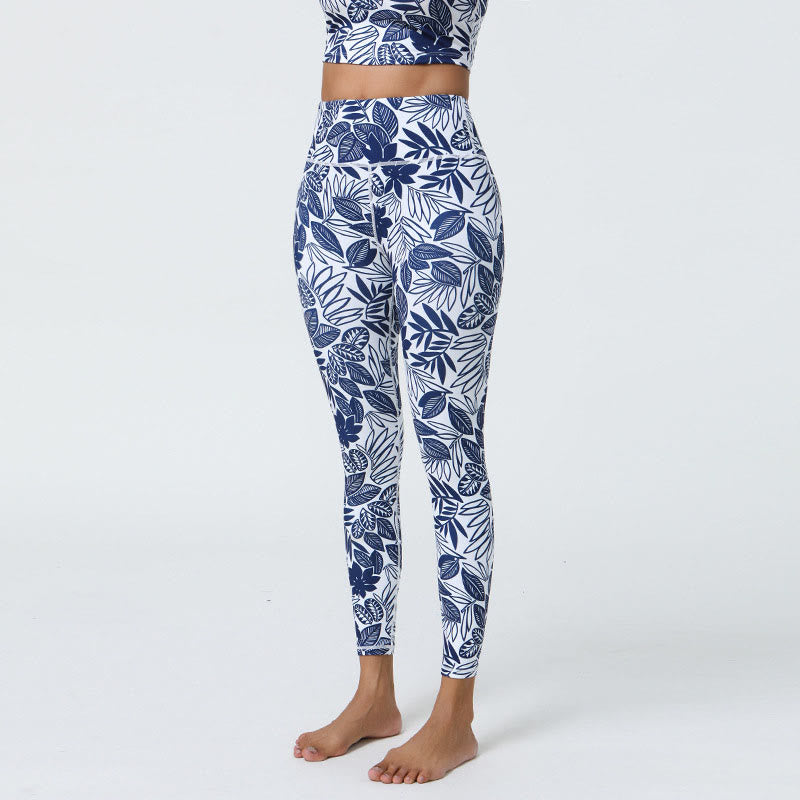 Buddha Stones Fiori Foglie Dente di leone Ananas Stampa Sport Fitness Vita alta Leggings Pantaloni da yoga da donna